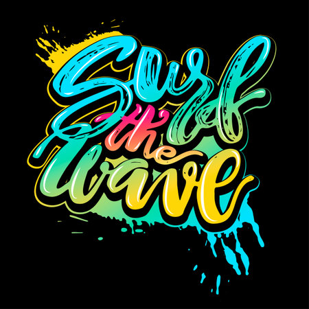 Surf the wave-summer sea ocean vacation travel hand drawn motivation poster.Artistic modern brush calligraphy designのイラスト素材