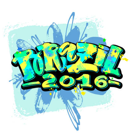 Brazil 2016 hand lettering brush calligraphy poster. Artistic modern designのイラスト素材