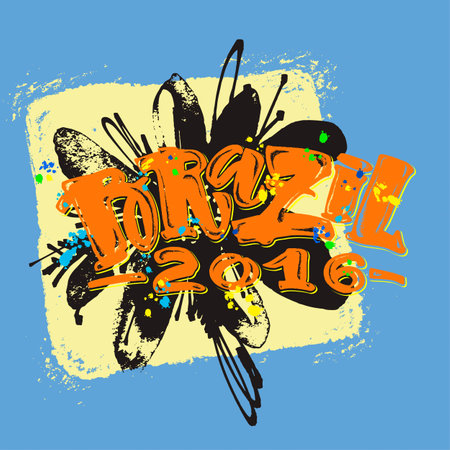 Brazil 2016 hand lettering brush calligraphy poster. Artistic modern designのイラスト素材