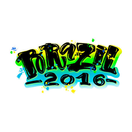 Brazil 2016 hand lettering brush calligraphy poster. Artistic modern designのイラスト素材