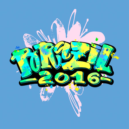 Brazil 2016 hand lettering brush calligraphy poster. Artistic modern design for a logo, greeting cards, invitations, posters, banners, t-shorts, illustrations.のイラスト素材