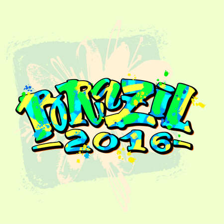 Brazil 2016 hand lettering brush calligraphy poster. Artistic modern design for a logo, greeting cards, invitations, posters, banners, t-shorts, illustrations.のイラスト素材