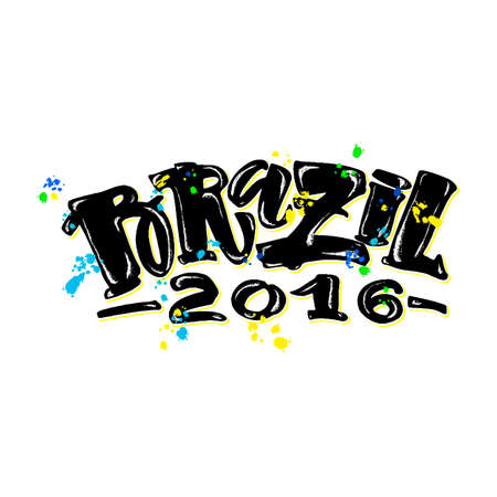 Brazil 2016 hand lettering brush calligraphy poster. Artistic modern design for a logo, greeting cards, invitations, posters, banners, t-shorts, illustrations.のイラスト素材