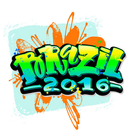Brazil 2016 hand lettering brush calligraphy poster. Artistic modern designのイラスト素材