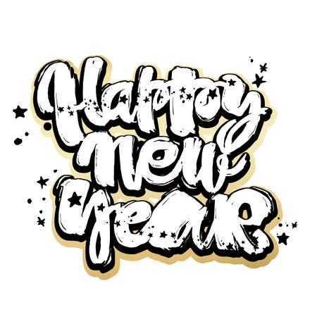 Happy New Year hand lettering banner. Artistic design for a  greeting cards, invitations, posters, banners, seasonal greetings illustrations.Ink artistic modern brush calligraphy print.のイラスト素材