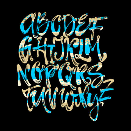 Alphabet poster, dry brush ink artistic modern calligraphy print. Handdrawn trendy design with authentic and unique  and scratches for a  cards, invitations, posters, bannersのイラスト素材