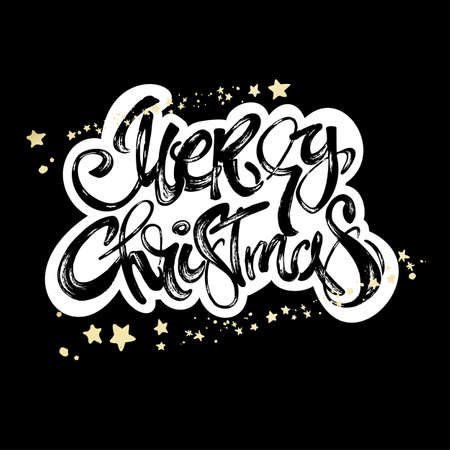 Merry Christmas modern lettering greeting card. Hand drawn calligraphy.のイラスト素材