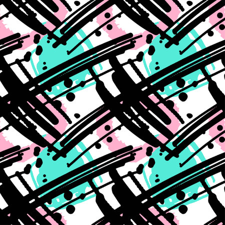Seamless ink doodle pattern grunge texture.Trendy modern ink artistic design with authentic and unique scrapes, watercolor blotted background for a logo, cards, invitations, posters, banners.のイラスト素材