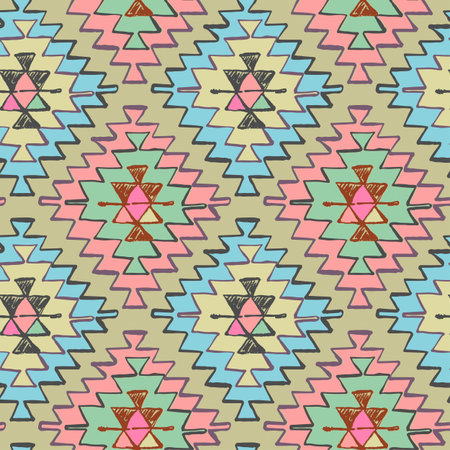 Seamless hand drawn tribal Navajo pattern in doodle style.Dry brush ink artistic print. Hand drawn...