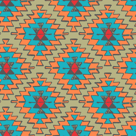 Seamless hand drawn tribal navajo pattern in doodle style.Dry brush ink artistic print. Handdrawn...