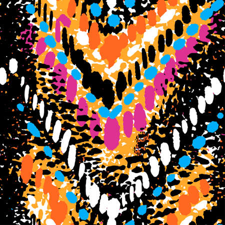 Seamless brush pen doodle pattern grunge texture.Trendy modern ink artistic design with authentic and unique scrapes, watercolor blotted background.のイラスト素材