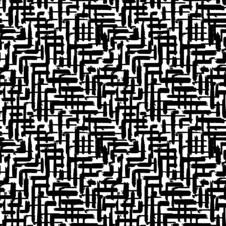 Memphis style hand drawn textured seamless pattern.Retro flavour trendy geometric elements painted with black ink brush strokes.のイラスト素材