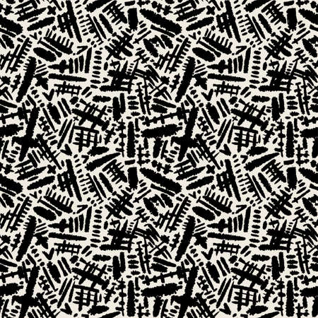 Seamless brushpen textile doodle pattern grunge texture.Trendy modern ink artistic design with authentic,unique scrapes, watercolor blotted background for a logo, cards, invitations, posters, banners.のイラスト素材