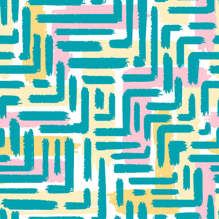 Memphis style hand drawn textured seamless pattern.Retro flavour trendy geometric elements painted...