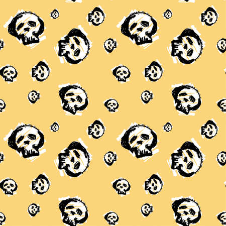 Seamless skulls textile doodle pattern grunge texture.Trendy modern ink artistic design with authentic,unique scrapes, watercolor blotted background for a logo, cards, invitations, posters, banners.のイラスト素材