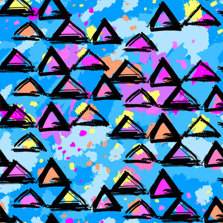 Seamless brushpen textile doodle pattern grunge texture.Trendy modern ink artistic design with authentic,unique scrapes, watercolor blotted background for a logo, cards, invitations, posters, banners.のイラスト素材