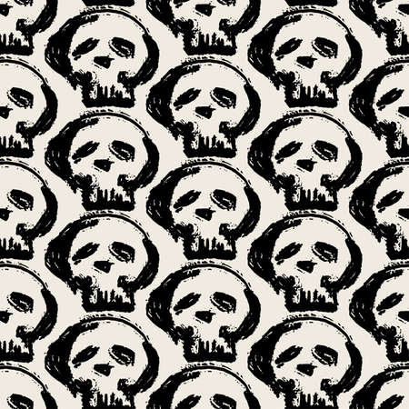 Seamless skulls textile doodle pattern grunge texture.Trendy modern ink artistic design with authentic,unique scrapes, watercolor blotted background for a logo, cards, invitations, posters, banners.のイラスト素材