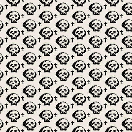 Seamless skulls textile doodle pattern grunge texture.Trendy modern ink artistic design with authentic,unique scrapes, watercolor blotted background for a logo, cards, invitations, posters, banners.のイラスト素材