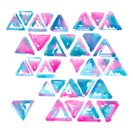 Triangles watercolor textile doodle pattern grunge texture.Trendy modern ink artistic design with authentic,unique scrapes, watercolor blotted background for a logo, cards, invitations, posters, banners.のイラスト素材