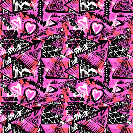 Seamless brushpen textile doodle pattern grunge texture.Trendy modern ink artistic design with authentic,unique scrapes, watercolor blotted background for a logo, cards, invitations, posters, banners.のイラスト素材