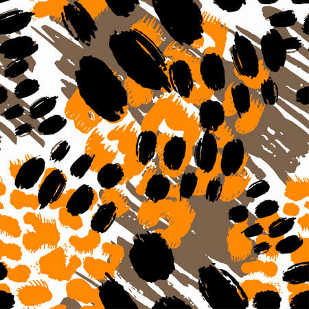 Exotic seamless tropical pattern.Textile ink brush strokes design in doodle grunge texture style.Unique scrapes, watercolor blotted background for a logo, cards, invitations, posters, banners.のイラスト素材