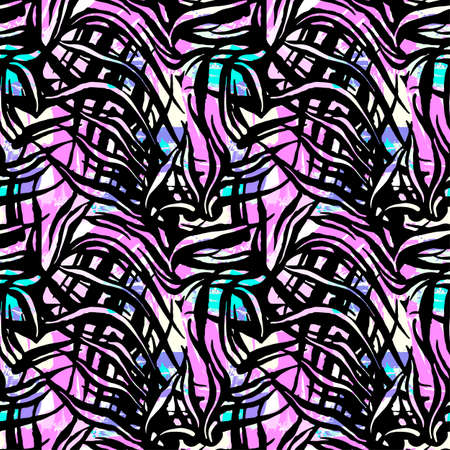 Exotic seamless tropical pattern.Textile ink brush strokes design in doodle grunge texture style.Unique scrapes, watercolor blotted background for a logo, cards, invitations, posters, banners.のイラスト素材