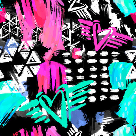 Seamless brushpen textile doodle pattern grunge texture.Trendy modern ink artistic design with authentic,unique scrapes, watercolor blotted background for a logo, cards, invitations, posters, banners.のイラスト素材
