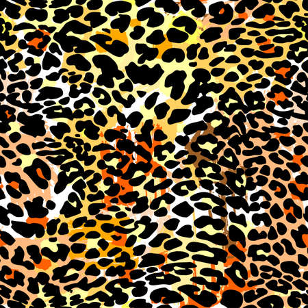 Fashion leopard exotic seamless pattern.Textile ink brush strokes design in doodle grunge texture style.Unique scrapes, watercolor blotted background for a logo, cards, invitations, posters, banners.のイラスト素材