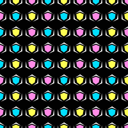 Memphis style hand drawn textured seamless pattern.Retro flavour trendy geometric elements painted with colorful ink brush strokes.のイラスト素材
