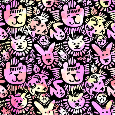 Pets stylish seamless textile ink brush strokes design in doodle grunge texture style.Modern painted artistic print.Handdrawn trendy design for a logo, cards, invitations, posters, banners.のイラスト素材