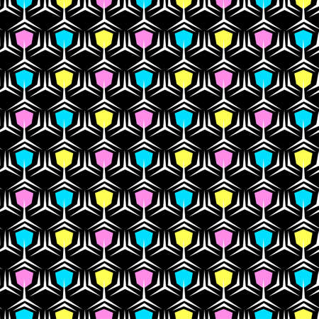 Memphis style hand drawn textured seamless pattern.Retro flavour trendy geometric elements painted with colorful ink brush strokes.のイラスト素材