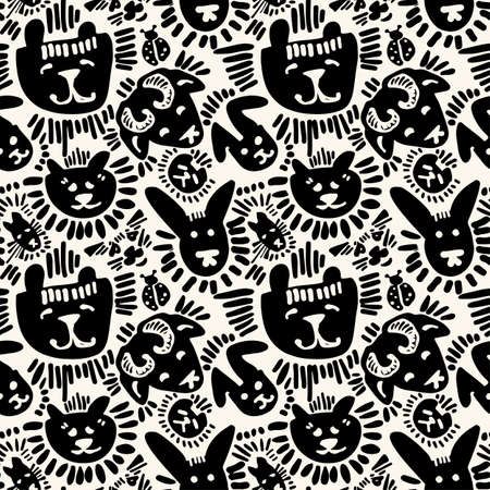 Pets stylish seamless textile ink brush strokes design in doodle grunge texture style.Modern painted artistic print.Handdrawn trendy design for a logo, cards, invitations, posters, banners.のイラスト素材
