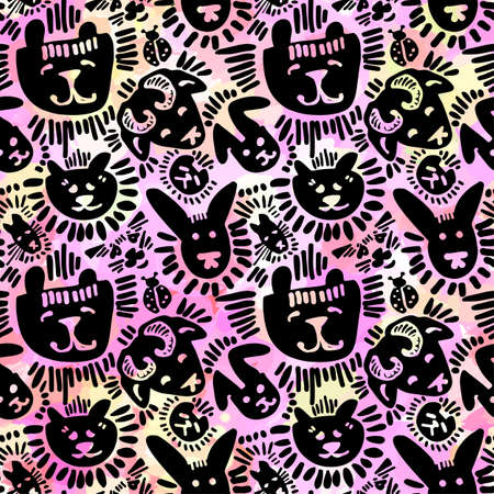 Pets stylish seamless textile ink brush strokes design in doodle grunge texture style.Modern painted artistic print.Handdrawn trendy design for a logo, cards, invitations, posters, banners.のイラスト素材