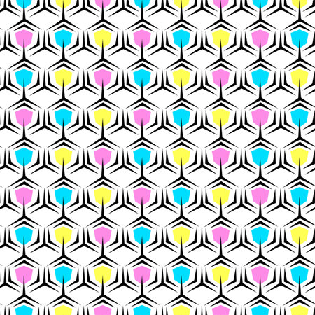 Memphis style hand drawn textured seamless pattern.Retro flavour trendy geometric elements painted with colorful ink brush strokes.のイラスト素材