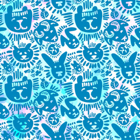 Pets stylish seamless textile ink brush strokes design in doodle grunge texture style.Modern painted artistic print.Handdrawn trendy design for a logo, cards, invitations, posters, banners.のイラスト素材