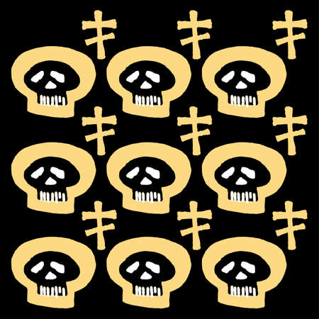Seamless skulls textile doodle pattern grunge texture.Trendy modern ink artistic design with authentic,unique scrapes, watercolor blotted background for a logo, cards, invitations, posters, banners.のイラスト素材