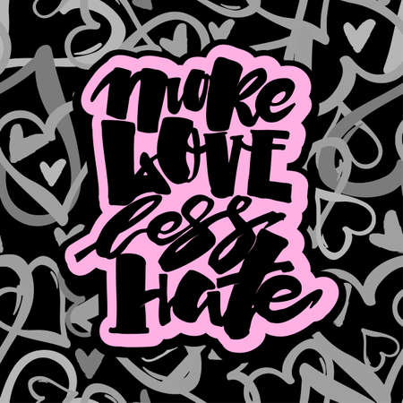 More love less hate.Gay pride  lettering calligraphic concept, inspirational homosexuality rainbow colored emblem. Watercolor slogan in doodle grunge texture styleのイラスト素材