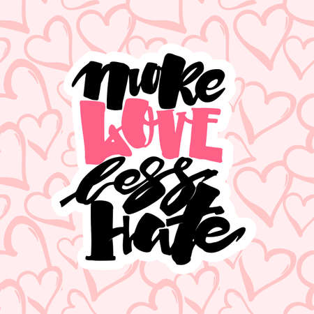 More love less hate.Gay pride  lettering calligraphic concept, inspirational homosexuality rainbow colored emblem. Watercolor slogan in doodle grunge texture styleのイラスト素材