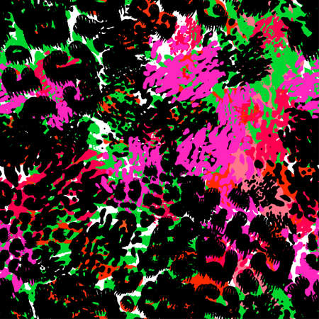 Fashion leopard exotic seamless pattern.Textile ink brush strokes design in doodle grunge texture style.Unique scrapes, watercolor blotted background for a logo, cards, invitations, posters, banners.のイラスト素材