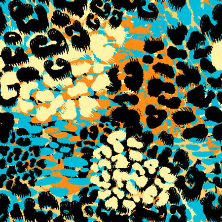 Fashion leopard exotic seamless pattern.Textile ink brush strokes design in doodle grunge texture style.Unique scrapes, watercolor blotted background for a logo, cards, invitations, posters, banners.のイラスト素材