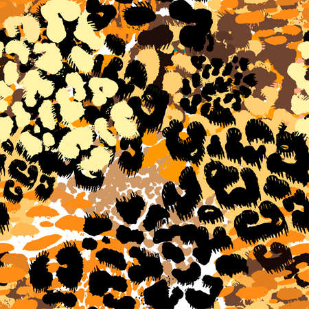 Fashion leopard exotic seamless pattern.Textile ink brush strokes design in doodle grunge texture style.Unique scrapes, watercolor blotted background for a logo, cards, invitations, posters, banners.のイラスト素材