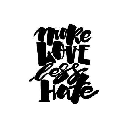 More love less hate.Gay pride  lettering calligraphic concept, inspirational homosexuality rainbow colored emblem. Watercolor slogan in doodle grunge texture styleのイラスト素材