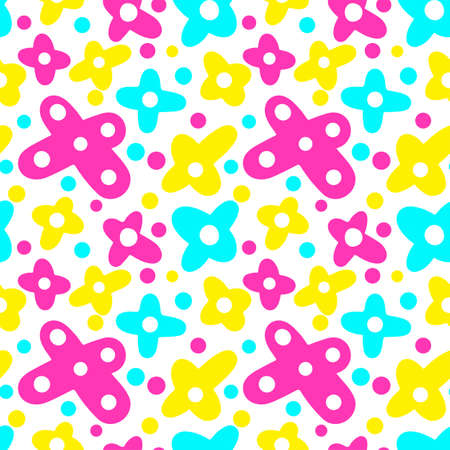 Memphis style hand drawn textured seamless pattern.Retro flavour trendy geometric elements painted with colorful ink brush strokes.のイラスト素材