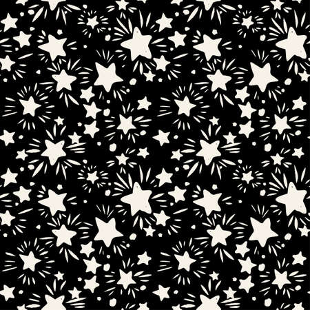 Star Seamless Pattern.Textile ink brush strokes texture in doodle grunge style. Handdrawn trendy design with authentic and unique scrapes,  blotted background for a logo, cards, invitations.のイラスト素材