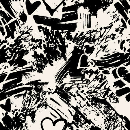 Seamless brushpen textile doodle pattern grunge texture.Trendy modern ink artistic design with authentic,unique scrapes, watercolor blotted background for a logo, cards, invitations, posters, banners.のイラスト素材