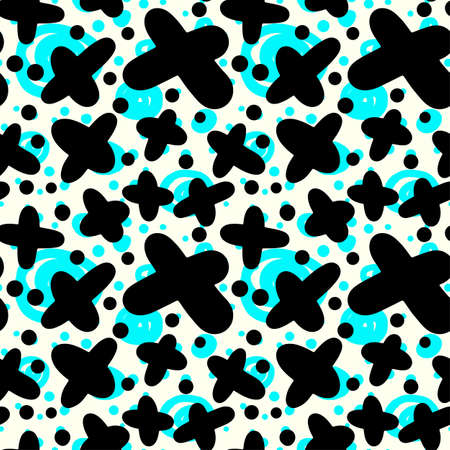 Memphis style hand drawn textured seamless pattern.Retro flavour trendy geometric elements painted with colorful ink brush strokes.のイラスト素材