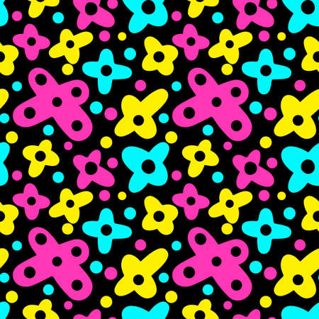 Memphis style hand drawn textured seamless pattern.Retro flavour trendy geometric elements painted with colorful ink brush strokes.のイラスト素材