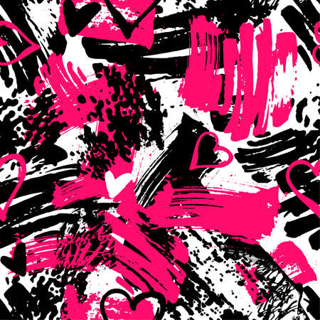 Seamless brushpen textile doodle pattern grunge texture.Trendy modern ink artistic design with authentic,unique scrapes, watercolor blotted background for a logo, cards, invitations, posters, banners.のイラスト素材