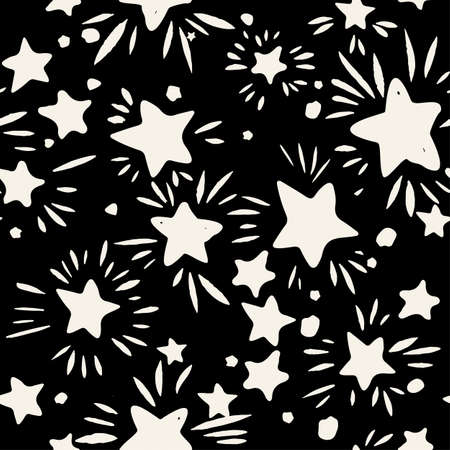 Star Seamless Pattern.Textile ink brush strokes texture in doodle grunge style. Handdrawn trendy design with authentic and unique scrapes,  blotted background for a logo, cards, invitations.のイラスト素材