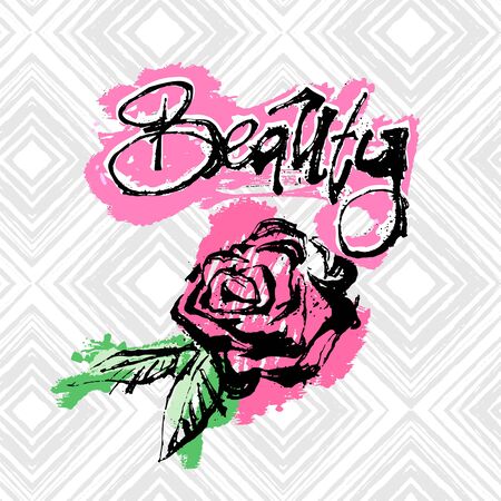 Ink Lettering Beautiful Rose.Love concept calligraphic sketch.のイラスト素材